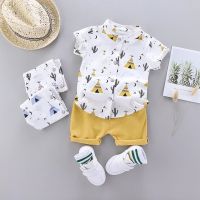 COD DSFGREYRTYRT 2Pcs Baby Boys Clothes Cotton Terno For Kid Boy Casual Short Sleeve Floral Print T-shirt Korean Top Shorts Pant Sets Clothing For Kids