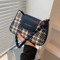 Net red woolen bag new trend this year popular one-shoulder armpit womens bag plaid Messenger bag all-match ins 【QYUE】