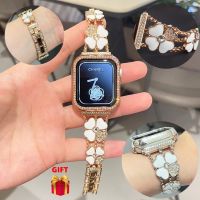 ☑﹊❧ Women Metal Strap For Apple Watch Band Series 8 7 6 SE 5 4 3 For iWatch 41mm 42 38 40 44 45mm Ultra 49mm Diamond Shining Stainle