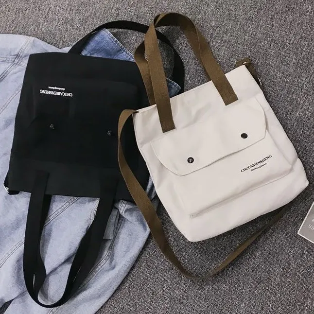 Korean Canvas Bag (Design No.31) Shoulder Crossbody Tote bag With 2 ...