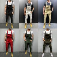 Spot European And American Fashion MenS Suspenders Denim Trousers To Tear Popular Work Clothes 6 Colors