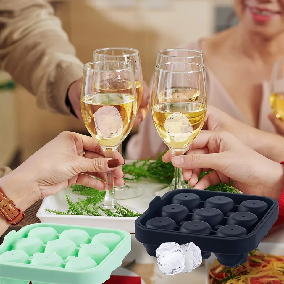 4 Cavity Silicone Rose Ice Ball Maker Ice Cube Trays for Cocktails Whiskey Green in Black