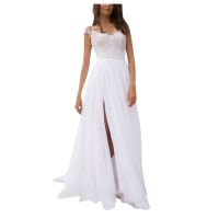 Womens Elegant Lace Chiffon V-Neck Evening Wedding Dress Bridal Gown Dress Lace Dress Split Wedding Dress Dress Women