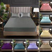 ◑∈❃ Smooth Rayon Bedsheet Satin Fitted Sheet High-End Solid Color Mattress Bed Cover Elastic Band Bedding Set Hometexile