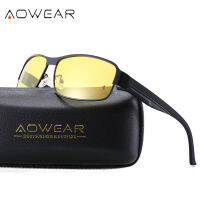 AOWEAR Polarized Night Vision Driving Glasses Male Square Yellow Driver Goggles Sunglasses for Men Women Oculos De Sol