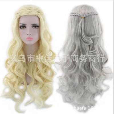 The song of ice and fire power games Danny Liz 70 cm silver points curly hair blonde wig in female