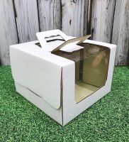 Treeboxpackage กล่องเค้ก 2 ปอนด์ แบบมีหูหิ้ว กระดาษลูกฟูกหน้าขาวหลังน้ำตาล ขนาดกว้าง 25 ยาว 25 สูง 17 ซม. (แพค5ใบ)  2076