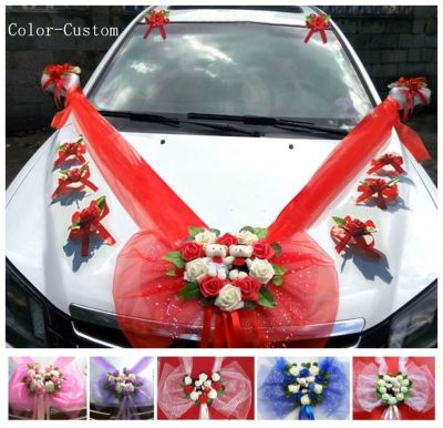 【cw】 SimplePEWedding CarDecoration FlowersShaped Wreaths Handle Mirror Color Fake Flowers Color Customized