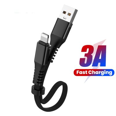 3A Fast Charging USB Data Cable 30cm Foldable Micro USB/Type C/8 Pin Kable Nylon Braid Short Cord For iPhone 14 13 12 11 Pro Mx Cables  Converters