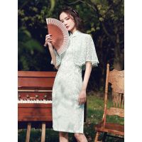 【 Bebo 】2023 New Retro Chinese Style Lace Dress Lady Fake Two Pieces Elegant Solid Color Age-reducing Court Split Cheongsam Dress Women