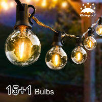 24.6FT String Lights Outdoor Waterproof LED Lamps 15+1 For Festoon Bulb Wedding String Light Garden Party Decor