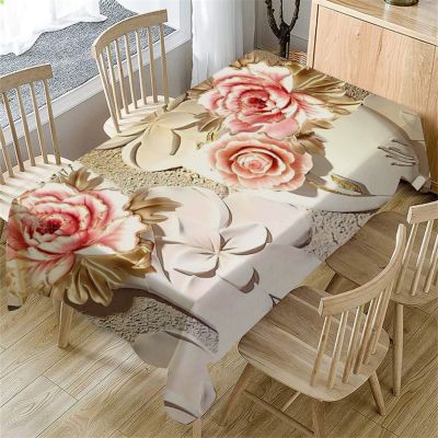 【CW】 Tablecloth Carved Flowers Pattern Dining Table Rectangular Cover Manteles