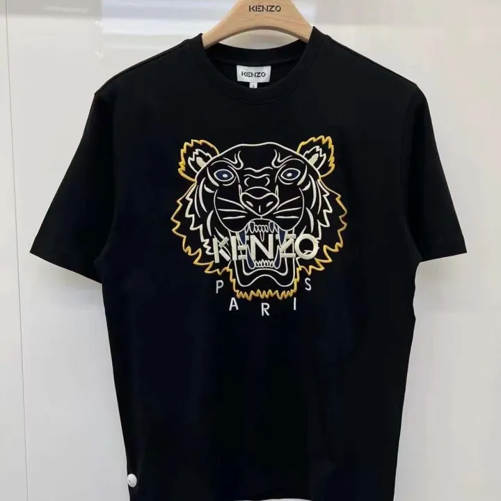 2tzk-version-ken2023-tiger-head-embroidery-mens-and-womens-short-sleeve-t-shirt-half-round-neck-casual-summer-new