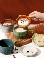 [High-End ถ้วย] น่ารักเซรามิคถ้วยแมว Shiba Inu ถ้วยกาแฟแก้วพร้อมฝาปิดบุคลิกภาพของขวัญการ์ตูน Kawaii เด็กอาหารเช้าข้าวโอ๊ตนมแก้ว Tumbler ถ้วย