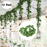 [AYIQ Flower Shop] 12แพ็ค2.2เมตรประดิษฐ์ปลอมแขวน Vines พืชสีเขียว Leaf Garlands Home Office Garden ผนังกลางแจ้ง Jungle Party Decor