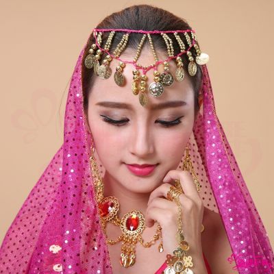 Womens Belly Dancing Accessories Coin Head chain Decoration Belly Dance India Headwear Scarf Headpiece Costumes Free Shipping