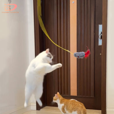 ของเล่นแมวเมาส์จำลองแบบประตูแบบแขวนหดได้อุปกรณ์เมาส์เชือกรอยขีดข่วนสำหรับสัตว์เลี้ยงแมวในบ้าน