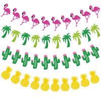 Tropical Hawaii Party Banners Cactus Coconut Tree Pineapple Flag Banner Happy Aloha Summer Theme Birthday Beach Party Decors Banners Streamers Confett