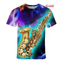 stock) 3D printed saxophone (in O-neck comfortable short sleeved mens T-shirt (free nick name and logo)