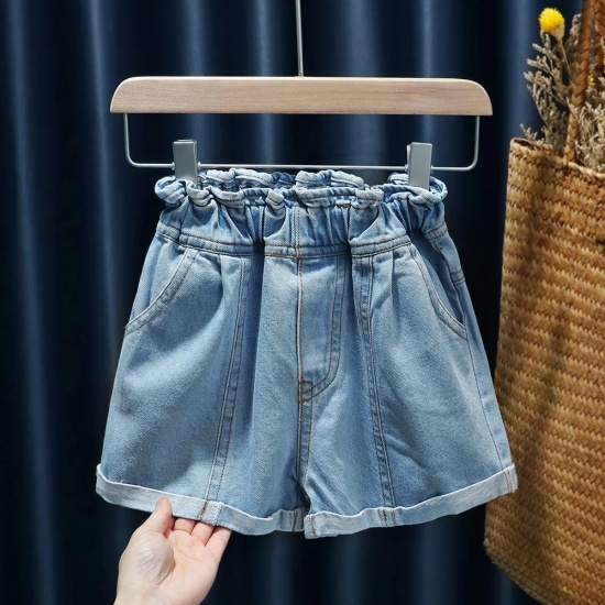 2022 summer new 1-6 year old girls lace bow denim shorts middle and small - ảnh sản phẩm 1