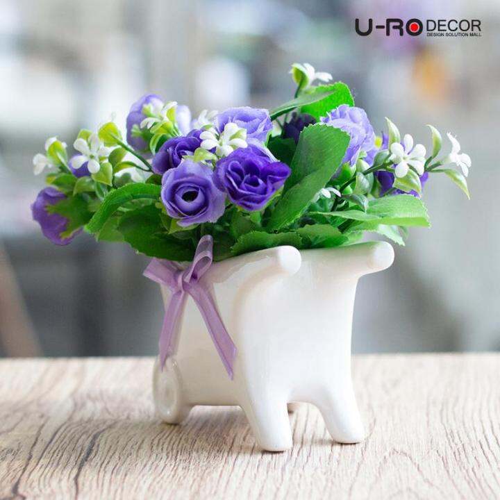 u-ro-decor-รุ่น-กุหลาบช่อในกระถางเซรามิคคละสี-rose-bouquet-ยูโรเดคคอร์-กระถาง-แต่งบ้าน-ใส่ของ-ดอกไม้-ประดิษฐ์-flower-ช่อดอกไม้