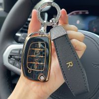 hot【DT】 Leather KeyChain Flip Folding 4 Tpu Car Cover for 2015Santa Fe 2013  Fob