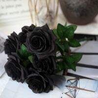 【cw】 BlackBouquet Artificial Flowers Bride Hand HoldFake Silk RosesDecoration