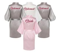 [Xiaoli clothing] Bride Bridesmaid Red Letters Robes Bride Robes Pajamas Bathrobe Nightgown Women 39; S Satin Wedding Kimono Sleepwear Get Ready Robes