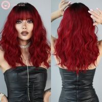 7JHH WIGS Dark Red Wigs for Women Burgundy Wavy Wig with Bangs Colorful Synthetic Ombre Red Wig for Daily Party [ Hot sell ] Toy Center 2