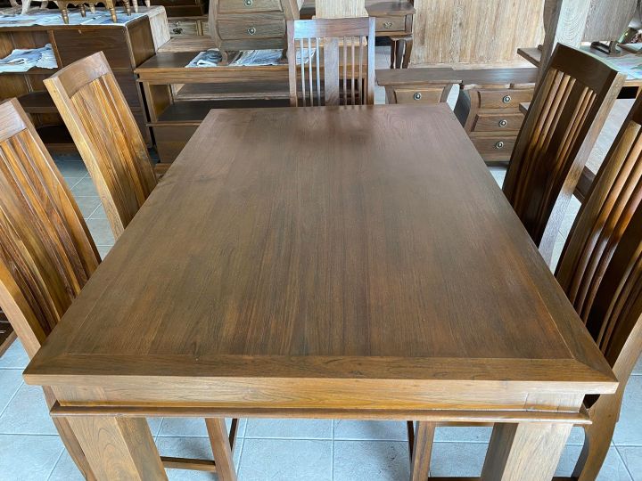 เก็บเงินปลายทางทักแชท-ชุดโต๊ะอาหารไม้สักแท้-ขนาด-100x150-ซม-รวมเก้าอี้-2-4-6-ตัว-ชุดโต๊ะกินข้าว-ไม้สักเก่า-งานคุณภาพ-teak-wooden-dining-set-table-amp-chair