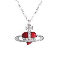 Westwood Vivian Amazon cross-border style Vivian Empress Dowager Saturn Necklace Womens Big Pendant Heart Drop Oil European and American Style Sweater Chain