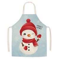 Christmas Cartoon Snowman Apron Cute Childrens Bib Sleeveless Cotton and Linen Apron Men and Women Household Cleaning Tools Aprons