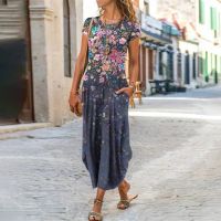 【HOT】✌❒❇ 3XL robe Floral Print Short Sleeve Dresses Loose O-Neck Sundress Vestidos