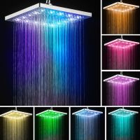 1PC 7 Color Changing LED Rainfall Square / Round Shower Head 8 inch Automatically Color-Changing Showerhead for Bathroom Showerheads