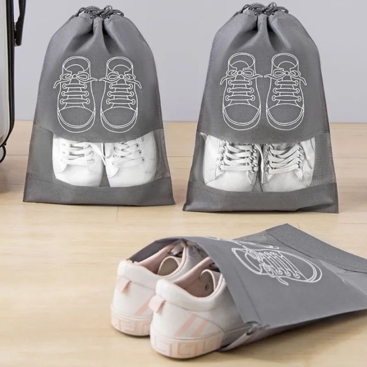 ถุงแขวนสำหรับถุงรองเท้ารองเท้าแบบผูกเชือกแบบพกพากระเป๋าเดินทางกันน้ำกันฝุ่น5ชิ้น