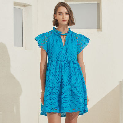 ( พร้อมส่ง ) Perana : เดรสลูกไม้ Bella Dress สีฟ้า Blue (ทรง oversized )