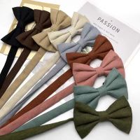 Solid Color Cotton Brown Bowtie Mens Fashion Wedding Suit Dress Bow Ties Best Man Formal Business Cravat Neckwear Suede Bowknot Nails Screws Fastener