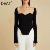 DEAT 2022 new Spring sexy stylish sqaure collar full sleeves knitting pullover sexy slim T-shirt female top WK08001L