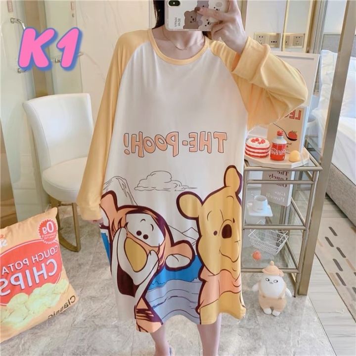 พร้อมส่ง-ส่งจากไทย-ชุดนอนผู้หญิง-ชุดนอนกระโปรงเเขนยาว-พิมลาย-พร้อมส่งที่ไทย