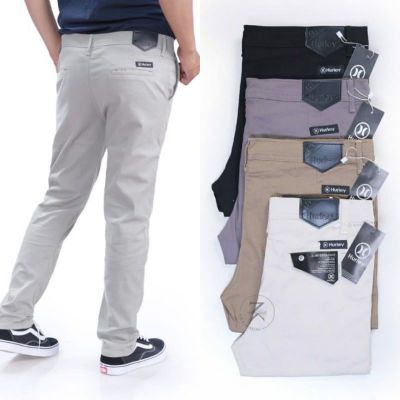 HITAM PRIA Chino Long Pants Men Office Work Casual Relaxing Formal Black Ash Cream Mocca Size 27-38