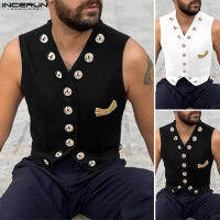 Beehoo INCERUN Mens Gothic Vintage เสื้อกั๊กหลวม Fit Party ค็อกเทล Waistcoat (สไตล์ตะวันตก)