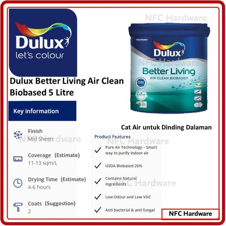 DULUX Better Living Air Clean Biobased 5 Litre (Cat Air Dinding Dalaman