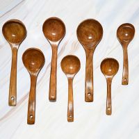 ✒✎ 1PC Natural Wooden Long Handle Large Soup Scoops Cooking Scoop Ramen Rice Spoon Soup Ladle Catering Tableware Kitchen Utensil