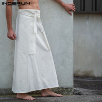 INCERUN Casual Kilt Samurai Trouser Mens Long Skirts Martial Arts Style Kendo Skirts Men Solid Vintage Military Clothing