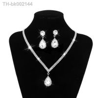 ♈✧❁ Water Drop Rhinestone Long Pendant Full Crystal Silver Plated Necklace Earrings Elegant Bridal Wedding Jewelry Set