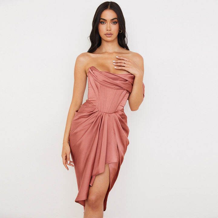 2021Women Dresses Summer 2021 Pink Party Dress House of Cb Dress Satin