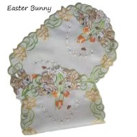 Cute Oval Easter Bunny Embroidery Table Place Mat Pad Cloth Cup Dish Tea Coaster Coffee Placemat Doily Party Kitchen Accessories