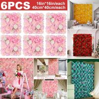 6PCS Artificial Flowers Wall Panel 3D Flower Backdrop Faux Roses for Wall Party Wedding Bridal Shower Outdoor Decoration