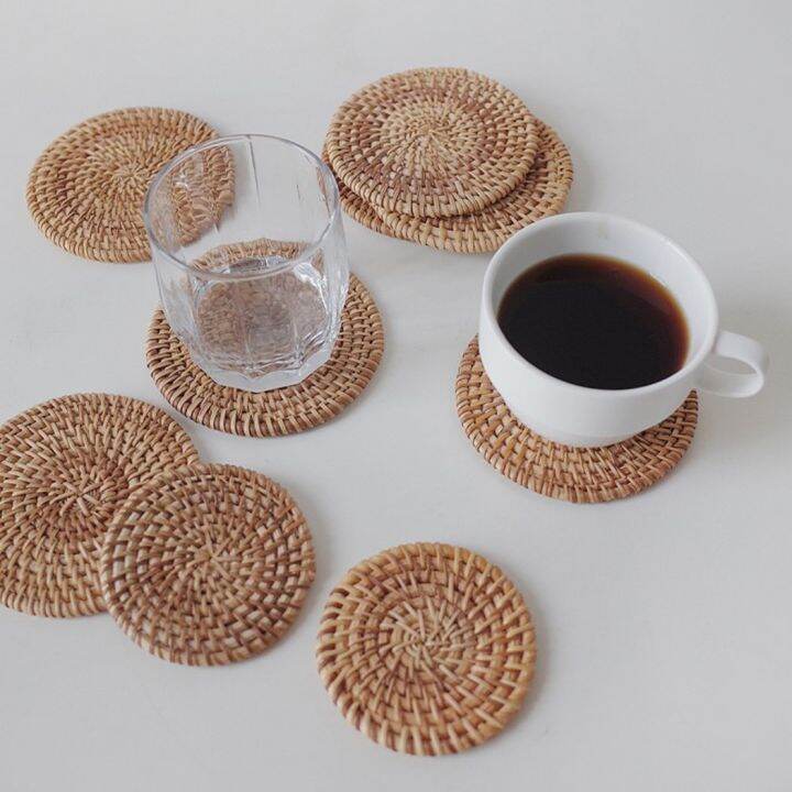 10cm-handcrafted-woven-rattan-coaster-multi-use-heat-insulation-anti-scald-round-tea-cup-mat-pot-cushion-pad-with-holder