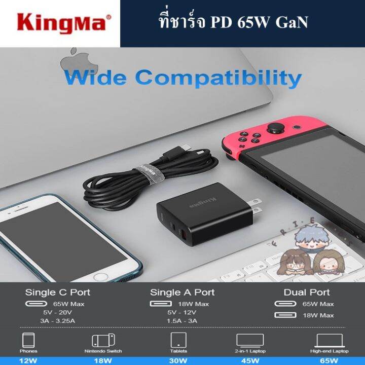 kingma-หัวชาร์จเร็ว-gan-65w-pd-fast-charge-adapter-รองร้บ-pd3-0-qc4-0-afc-mtk-pps-fcp-scp